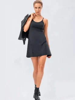 Tennis Strappy Dress Jewel Neck Backless Activewear For Women