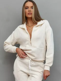 Textured Half-Zip Sweater And Joggers Set For Women 2026