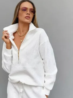 Textured Half-Zip Sweater And Joggers Set For Women 2026