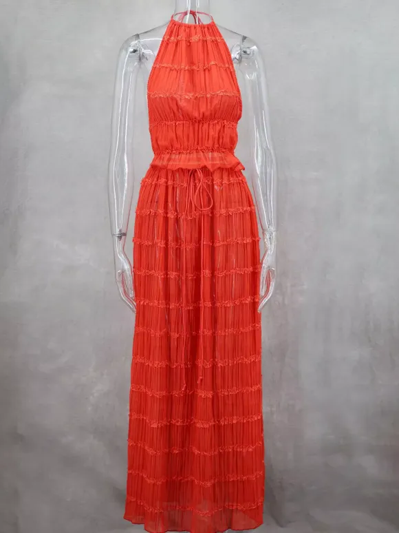 Textured Halter Neck Crop Top And Long Skirt 2 Piece Co-ord Set For Beach 2026