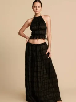 Textured Halter Neck Crop Top And Long Skirt 2 Piece Co-ord Set For Beach 2026