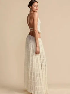 Textured Halter Neck Crop Top And Long Skirt 2 Piece Co-ord Set For Beach 2026
