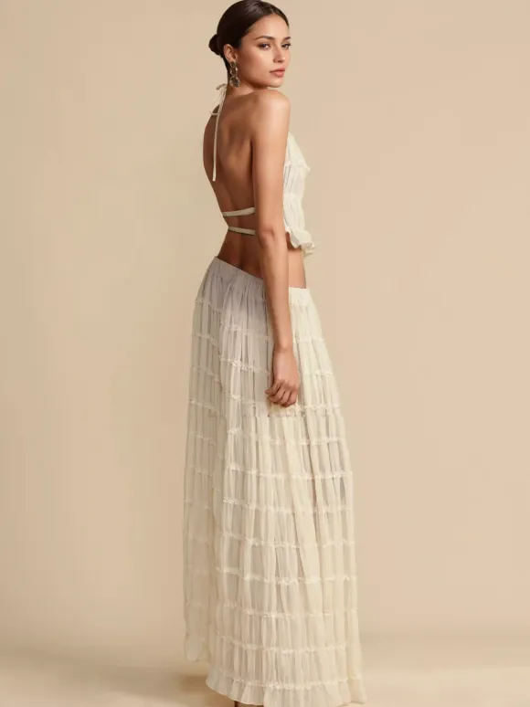 Textured Halter Neck Crop Top And Long Skirt 2 Piece Co-ord Set For Beach 2026