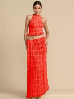 Textured Halter Neck Crop Top And Long Skirt 2 Piece Co-ord Set For Beach 2026