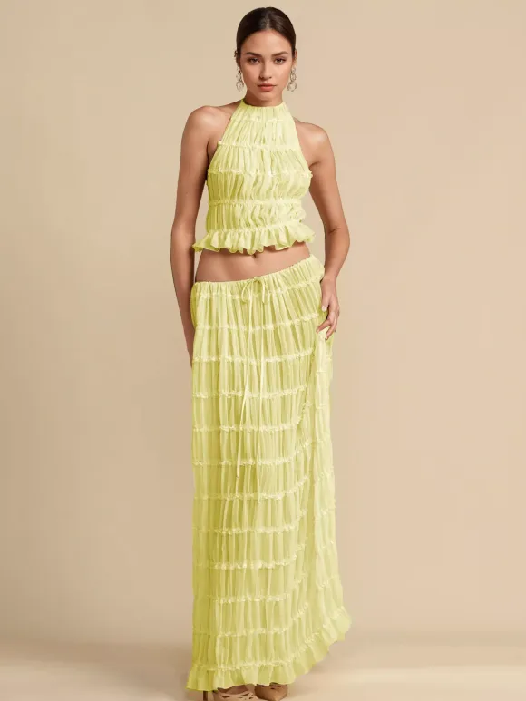 Textured Halter Neck Crop Top And Long Skirt 2 Piece Co-ord Set For Beach 2026