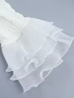 Textured Mini Dress For Women - Cream White Coquette Aesthetic Ruffle Cuff Bodycon- Summer Beach Date Night 2026