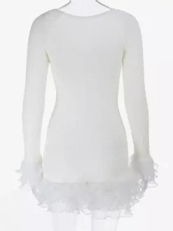 Textured Mini Dress For Women - Cream White Coquette Aesthetic Ruffle Cuff Bodycon- Summer Beach Date Night 2026