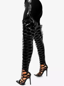 Thigh High Boots Sexy Open Toe Cut Out Over The Knee Pants Boots