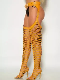 Thigh High Boots Sexy Open Toe Cut Out Over The Knee Pants Boots
