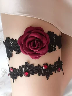 Thigh Garter Flower Leg Garters Belt For Women Black Lace Party