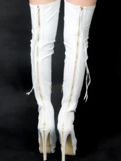 Thigh High Boots High Heel Women's Black Leather back zipper Sexy boots over the knee Party Shoes