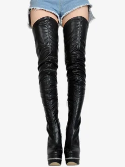 Thigh High Boots High Heel Women's Black Leather back zipper Sexy boots over the knee Party Shoes