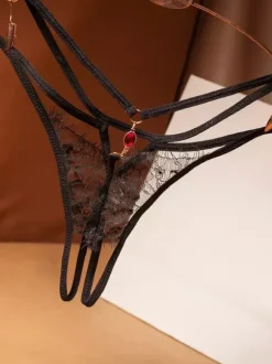 Thong Lingerie Embroidered Rhinestones Panties