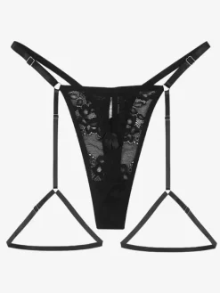 Thongs Cut Out Lace Up Indoor Sheer Lace Black Lingerie Panties