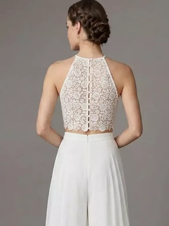 Three-piece Wedding Dress Lace Jewel Neck Floor-Length Wedding Dress Functional Buttons Long Sleeves Floor Length