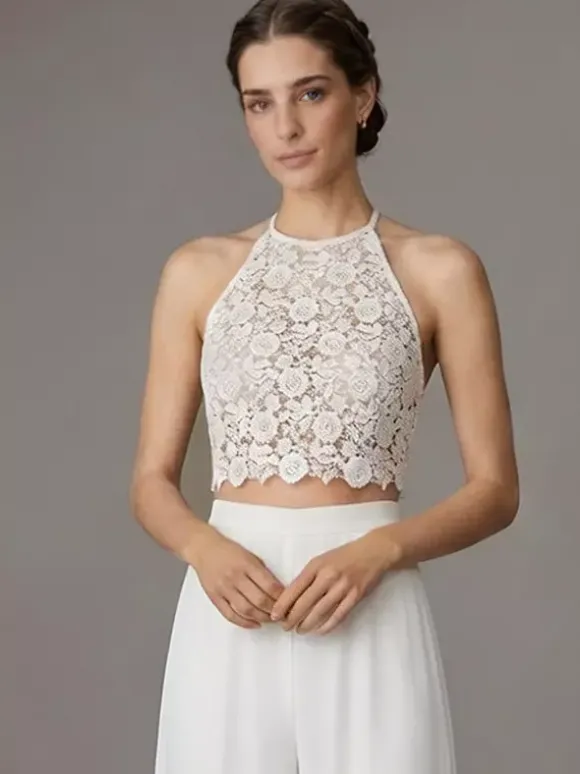 Three-piece Wedding Dress Lace Jewel Neck Floor-Length Wedding Dress Functional Buttons Long Sleeves Floor Length