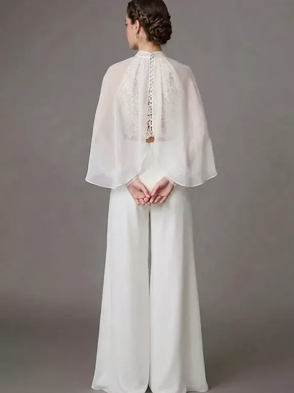 Three-piece Wedding Dress Lace Jewel Neck Floor-Length Wedding Dress Functional Buttons Long Sleeves Floor Length