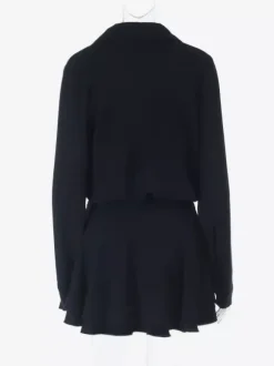 Tie Front Cutout Shirt Dress For Women - Black Long Sleeve Ruffle Hem Mini Dress - Spring Streetwear 2026