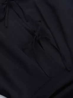 Tie Front Cutout Shirt Dress For Women - Black Long Sleeve Ruffle Hem Mini Dress - Spring Streetwear 2026