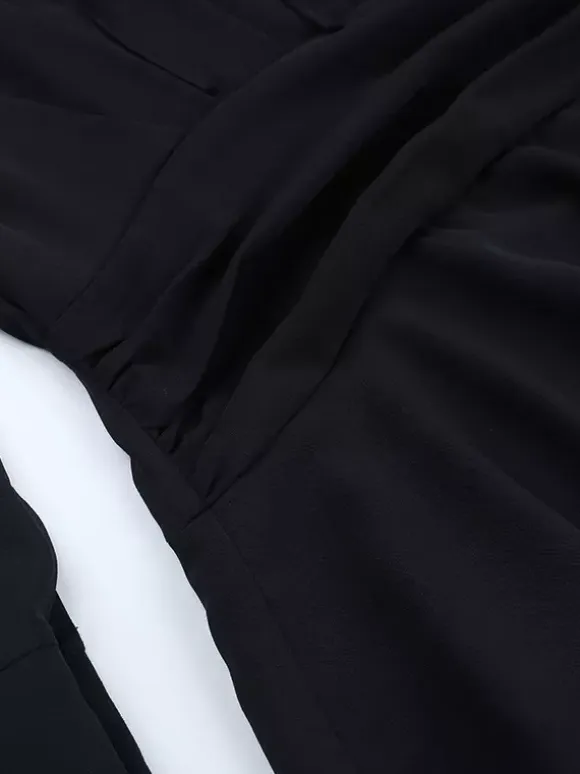 Tie Front Cutout Shirt Dress For Women - Black Long Sleeve Ruffle Hem Mini Dress - Spring Streetwear 2026