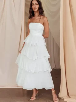 Tiered Ruffle Maxi Dress For Women - Sleeveless Layered A-Line Tube Sun Dress - Summer Wedding Guest 2026