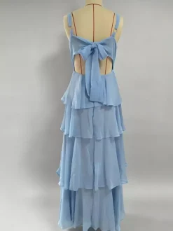 Tiered Ruffle Maxi Slip Dress For Women - Fairycore Square Neck Tie Back A Line Gown - Summer Beach Wedding Guest 2026