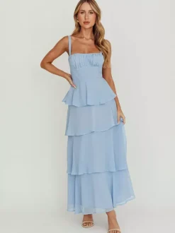 Tiered Ruffle Maxi Slip Dress For Women - Fairycore Square Neck Tie Back A Line Gown - Summer Beach Wedding Guest 2026