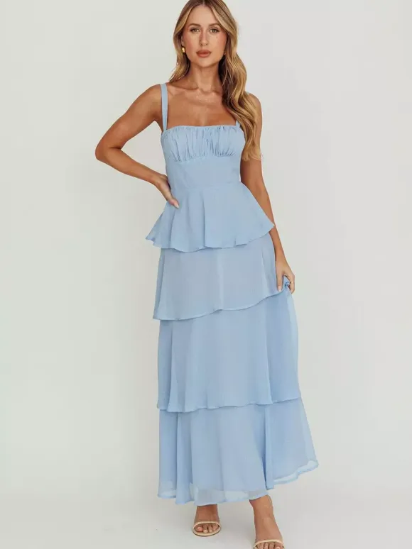 Tiered Ruffle Maxi Slip Dress For Women - Fairycore Square Neck Tie Back A Line Gown - Summer Beach Wedding Guest 2026