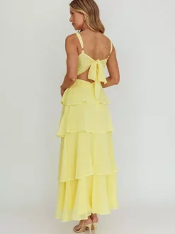 Tiered Ruffle Maxi Slip Dress For Women - Fairycore Square Neck Tie Back A Line Gown - Summer Beach Wedding Guest 2026