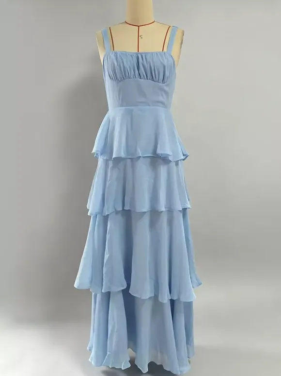 Tiered Ruffle Maxi Slip Dress For Women - Fairycore Square Neck Tie Back A Line Gown - Summer Beach Wedding Guest 2026