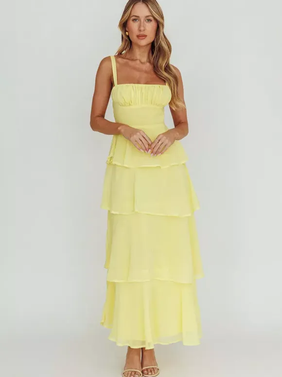 Tiered Ruffle Maxi Slip Dress For Women - Fairycore Square Neck Tie Back A Line Gown - Summer Beach Wedding Guest 2026