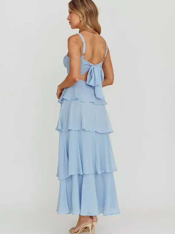 Tiered Ruffle Maxi Slip Dress For Women - Fairycore Square Neck Tie Back A Line Gown - Summer Beach Wedding Guest 2026