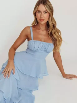 Tiered Ruffle Maxi Slip Dress For Women - Fairycore Square Neck Tie Back A Line Gown - Summer Beach Wedding Guest 2026