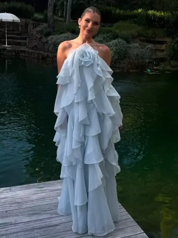 Tiered Maxi Dress With Floral Accents And Open Back For Summer Events 2026