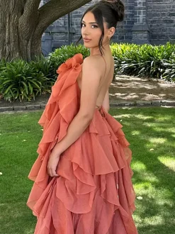 Tiered Maxi Dress With Floral Accents And Open Back For Summer Events 2026