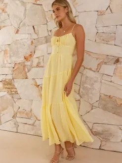 Tiered Maxi Sundress for Women - Ruched Bust Tie Front A Line Long Slip Dress - Summer Beach Wedding Guest 2026
