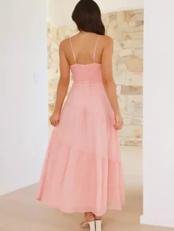 Tiered Maxi Sundress for Women - Ruched Bust Tie Front A Line Long Slip Dress - Summer Beach Wedding Guest 2026