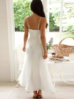 Tiered Maxi Sundress for Women - Ruched Bust Tie Front A Line Long Slip Dress - Summer Beach Wedding Guest 2026