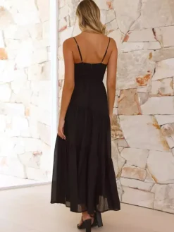 Tiered Maxi Sundress for Women - Ruched Bust Tie Front A Line Long Slip Dress - Summer Beach Wedding Guest 2026