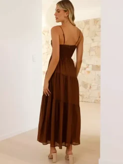Tiered Maxi Sundress for Women - Ruched Bust Tie Front A Line Long Slip Dress - Summer Beach Wedding Guest 2026