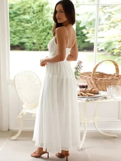 Tiered Maxi Sundress for Women - Ruched Bust Tie Front A Line Long Slip Dress - Summer Beach Wedding Guest 2026