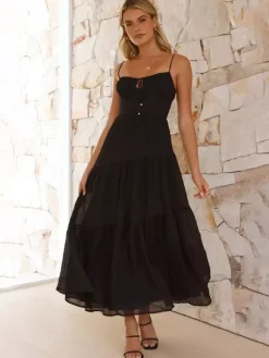 Tiered Maxi Sundress for Women - Ruched Bust Tie Front A Line Long Slip Dress - Summer Beach Wedding Guest 2026