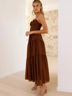 Tiered Maxi Sundress for Women - Ruched Bust Tie Front A Line Long Slip Dress - Summer Beach Wedding Guest 2026