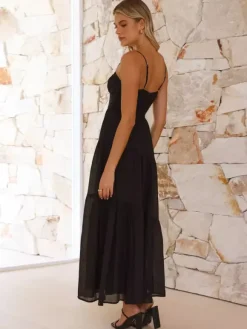 Tiered Maxi Sundress for Women - Ruched Bust Tie Front A Line Long Slip Dress - Summer Beach Wedding Guest 2026