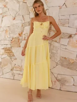 Tiered Maxi Sundress for Women - Ruched Bust Tie Front A Line Long Slip Dress - Summer Beach Wedding Guest 2026
