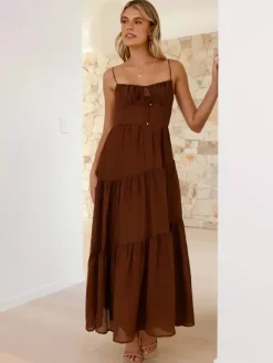 Tiered Maxi Sundress for Women - Ruched Bust Tie Front A Line Long Slip Dress - Summer Beach Wedding Guest 2026