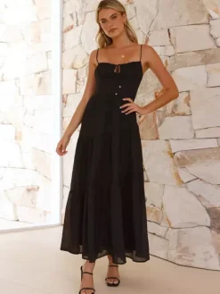 Tiered Maxi Sundress for Women - Ruched Bust Tie Front A Line Long Slip Dress - Summer Beach Wedding Guest 2026