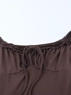 Tiered Ruffle Dress For Women - Coffee Brown Off Shoulder Long Sleeve Balletcore Mini Dress - Spring Birthday Party 2026