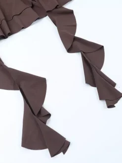 Tiered Ruffle Dress For Women - Coffee Brown Off Shoulder Long Sleeve Balletcore Mini Dress - Spring Birthday Party 2026