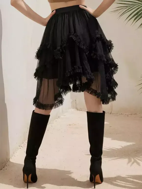 Tiered Ruffle Mesh Irregular High Low Tutu Gothic Lolita Skirt For Women 2026
